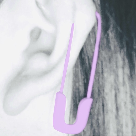 “Pastel Safety Pin” Purple Lavender Diaper Pin Fastener Punk Kawaii Goth Earring - Picture 8 of 9